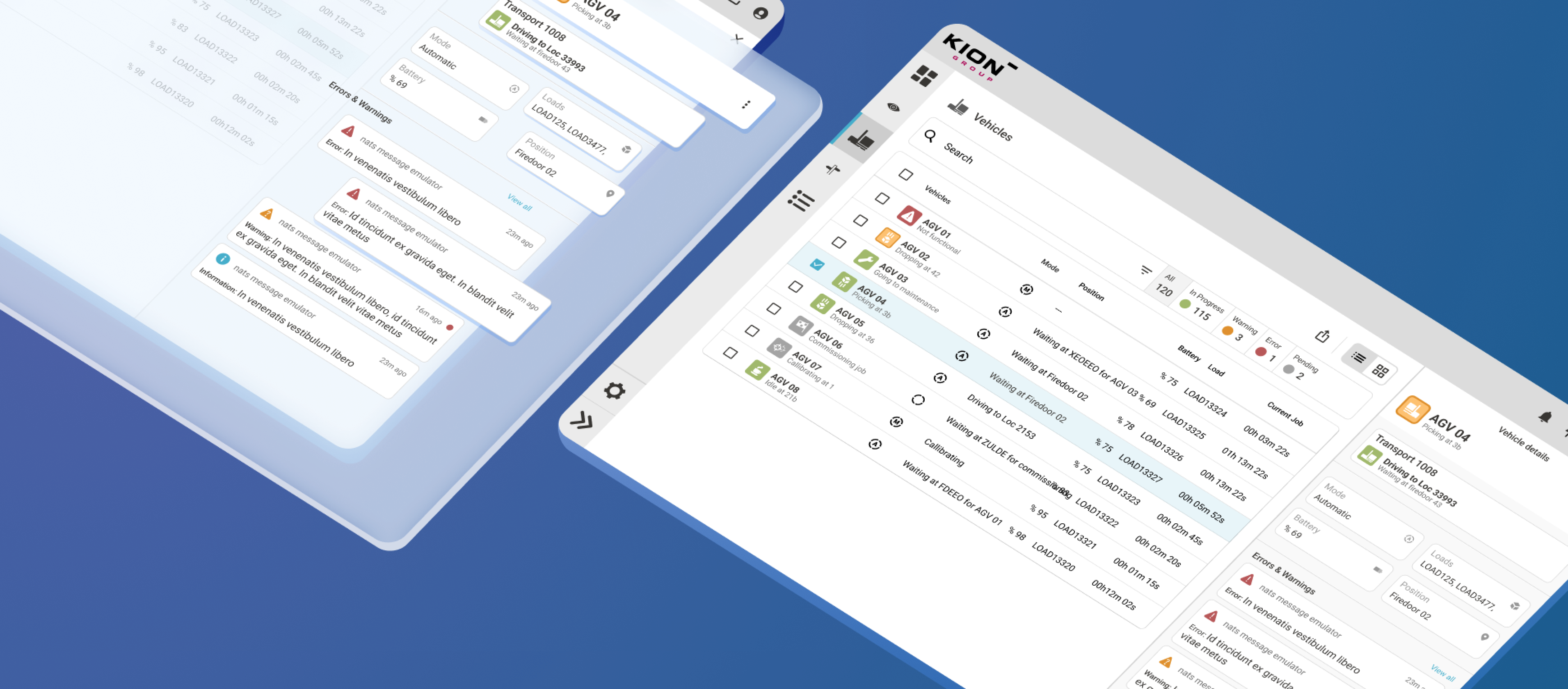 KION magazijnautomatisering voertuiginterface met bedieningspaneel en navigatiesysteem