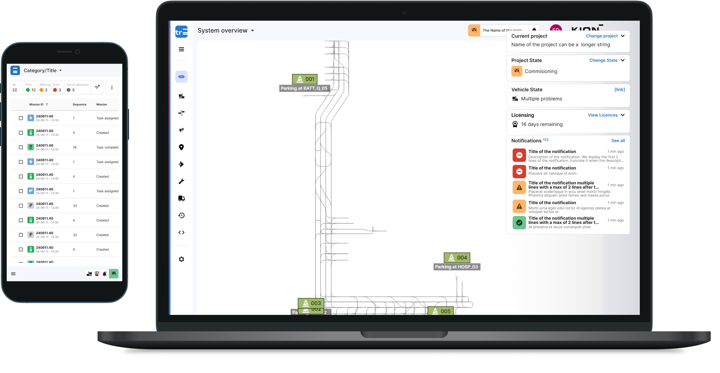 KION portaalinterface met applicatiedashboard met meerdere modules en navigatie-elementen