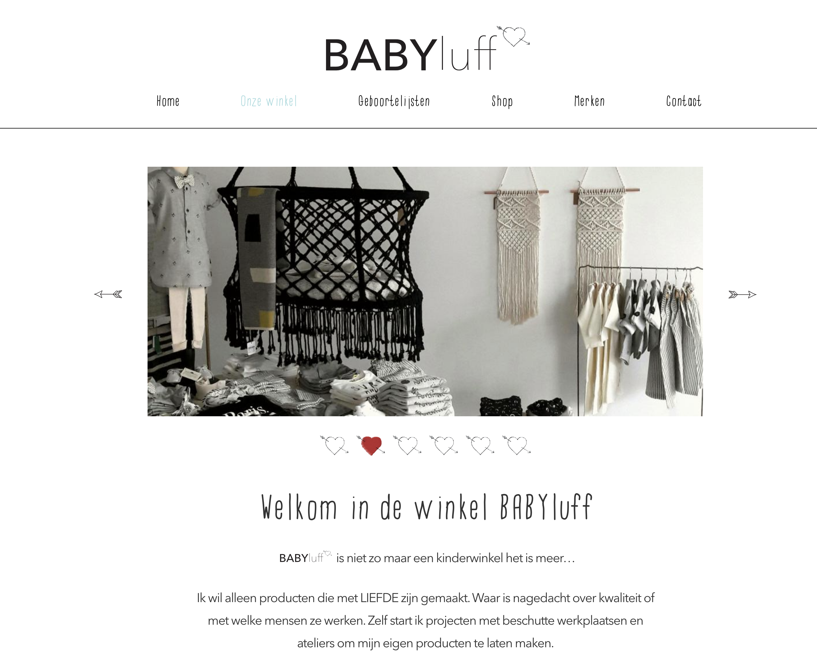 Babyluff Over ons - Weergave van de babywinkel website