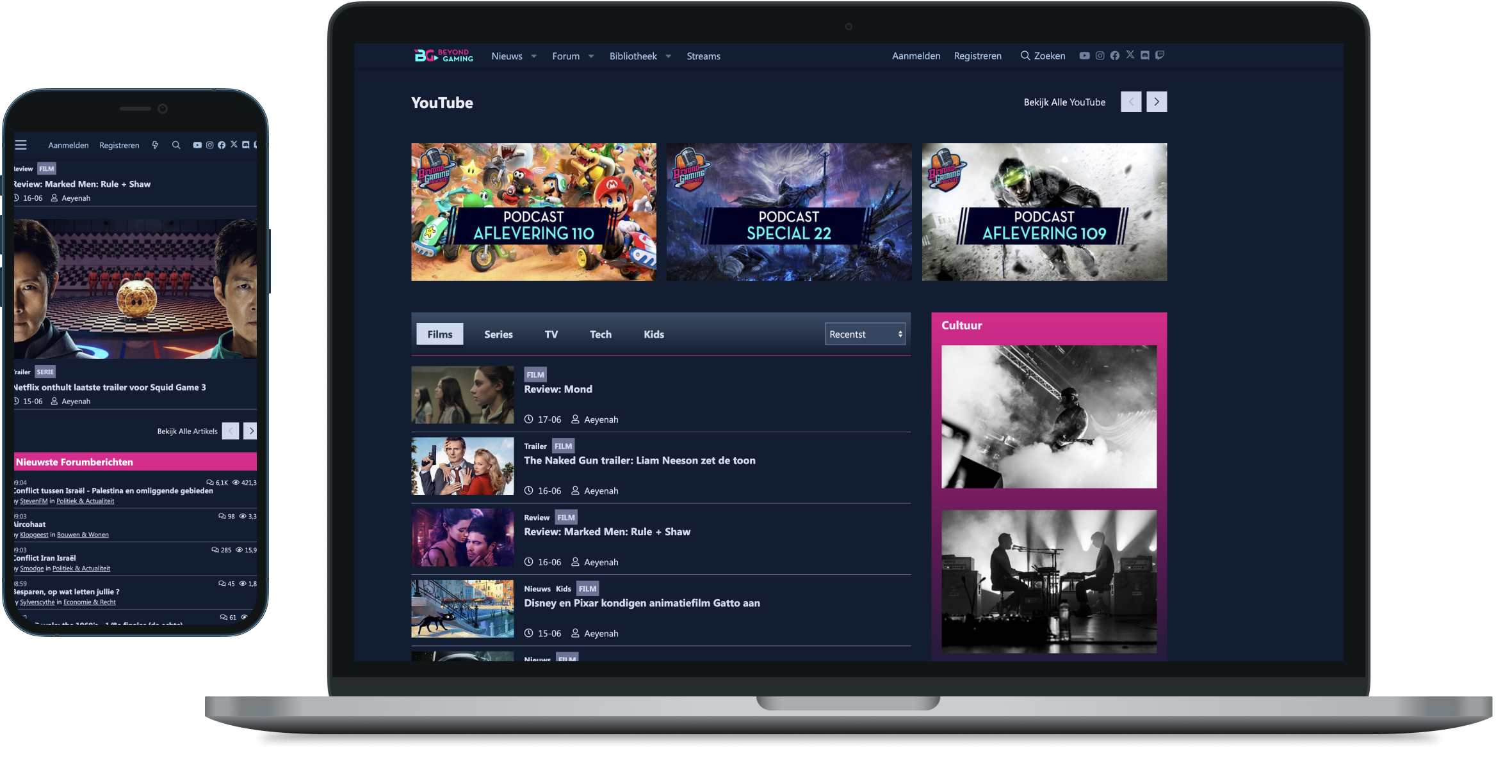 Beyond Gaming Homepage ontwerp met responsieve layout en navigatie-elementen