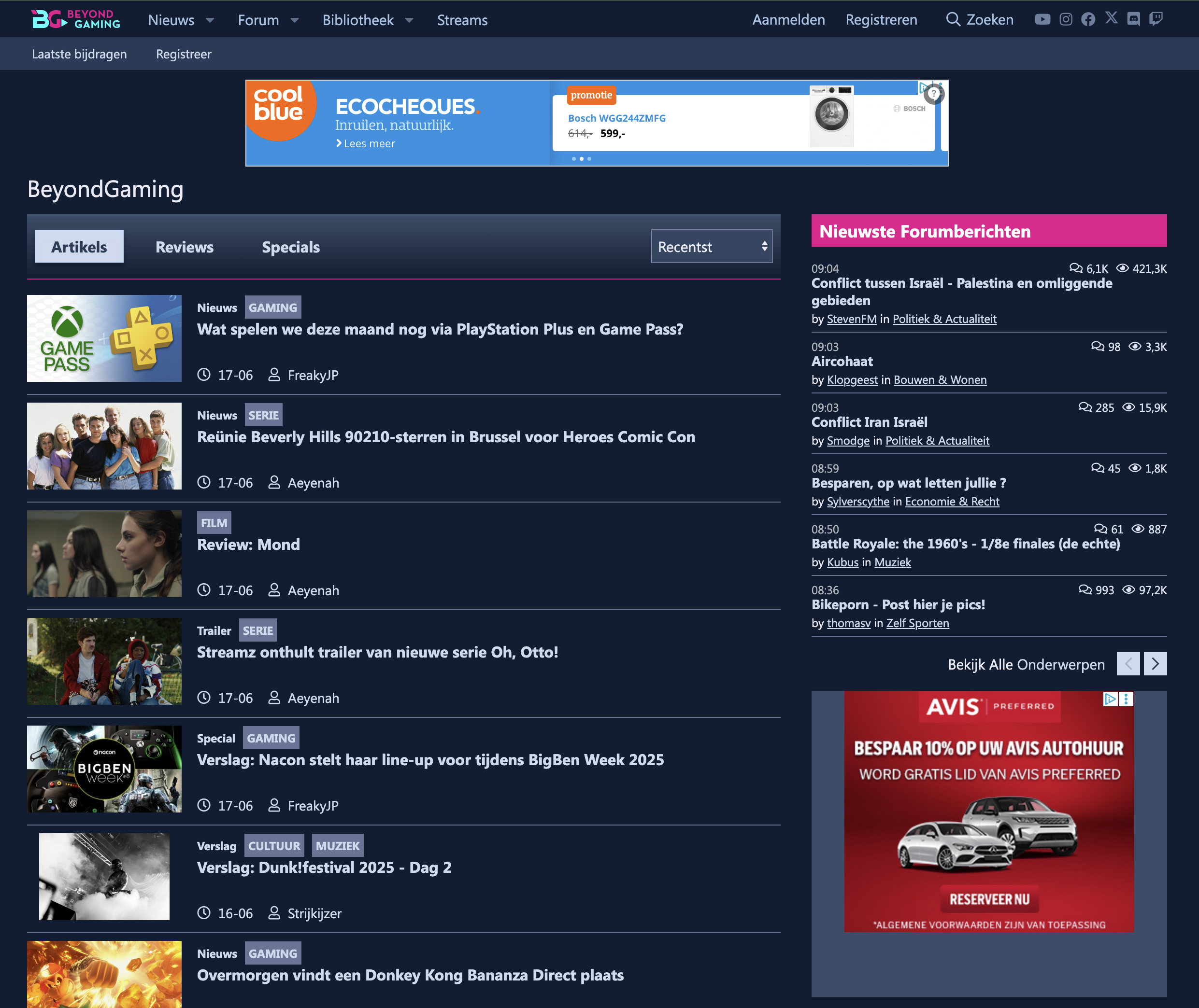 Beyond Gaming Homepage - Hoofdweergave van de herontworpen community website
